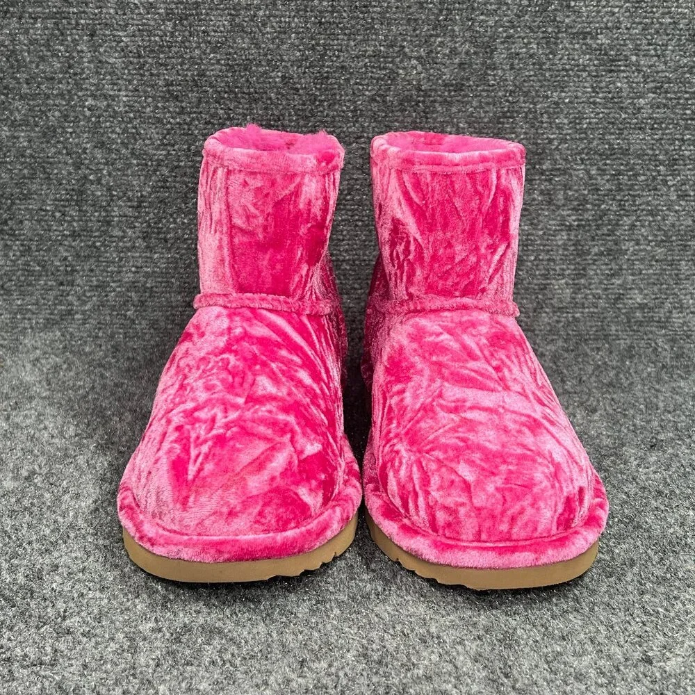 UGG Classic Mini II Velvet Boots Girls Size 6 Hot Pink Short Snow Winter Pull On